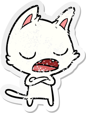 Bir insan tarafından çizilmiş konuşan kedi karikatürünün sıkıntılı çıkartması.