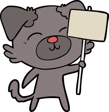 Bir insan tarafından çizilmiş protesto işareti olan çizgi film köpeği.