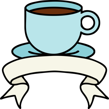 Bir insan tarafından çizilmiş bir fincan kahvenin bayrağıyla geleneksel dövme.