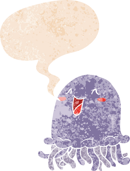 grunge içinde konuşma balonu olan karikatür denizanası bir insan tarafından çizilmiş tedirgin geçmiş dokuma tarzı