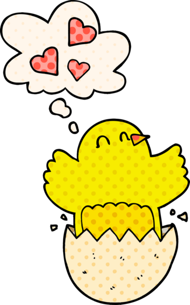 Bir insan tarafından çizilmiş çizgi roman tarzında düşünce baloncuğu olan yumurtadan çıkan tatlı bir kız çizgi filmi.