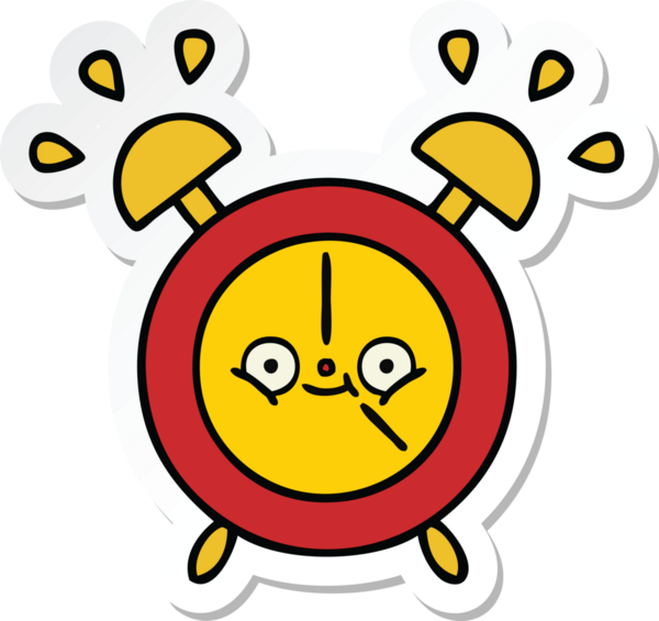 Bir insan tarafından çizilmiş şirin bir çizgi film çalar saatinin çıkartması.