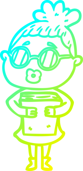 Bir insan tarafından çizilmiş gözlük takan çizgi film karakteri bir kadının soğuk çizimi.