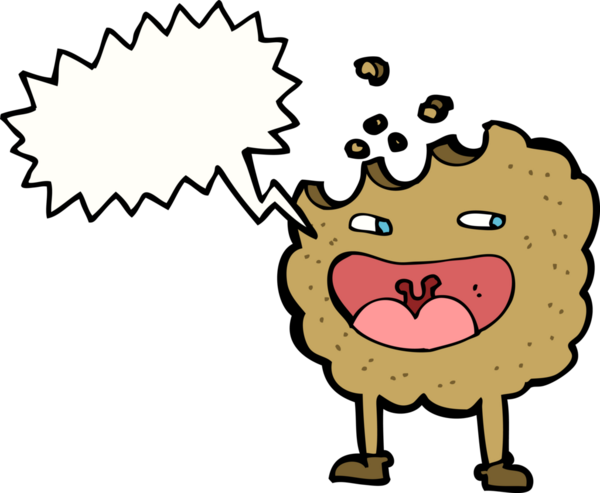 Bir insan tarafından çizilmiş konuşma balonu olan çerez çizgi film karakteri