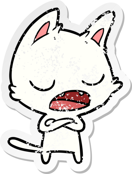 Bir insan tarafından çizilmiş konuşan kedi karikatürünün sıkıntılı çıkartması.