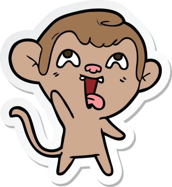 Bir insan tarafından çizilmiş çılgın bir maymun çıkartması.