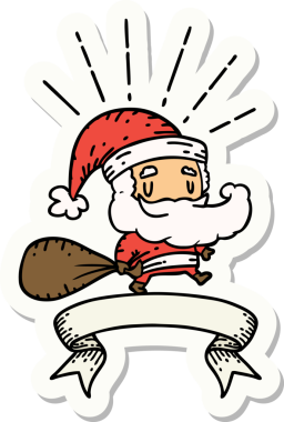 Bir insan tarafından çizilmiş çuvalı olan dövme stili Noel Baba karakteri.