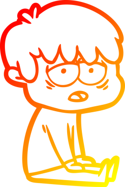 Bir insan tarafından çizilmiş, bitkin bir çocuğun sıcak çizgi çizimi.