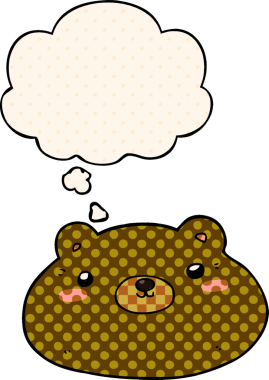 Çizgi roman tarzında bir insan tarafından çizilmiş düşünce kabarcığı olan çizgi film ayısı.