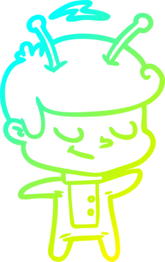 Bir insan tarafından çizilmiş dost canlısı bir uzay adamının soğuk çizgi çizimi.