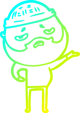 Bir insan tarafından çizilmiş sakallı, endişeli bir çizgi film çizimi.