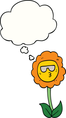 Bir insan tarafından çizilmiş düşünce baloncuklu karikatür çiçeği