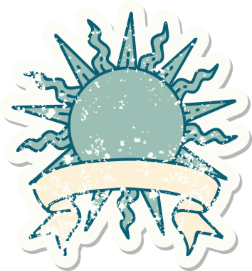 Bir insan tarafından çizilmiş güneşin bayrağı olan eski bir etiket