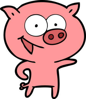 Bir insan tarafından çizilmiş neşeli domuz çizgi filmi.