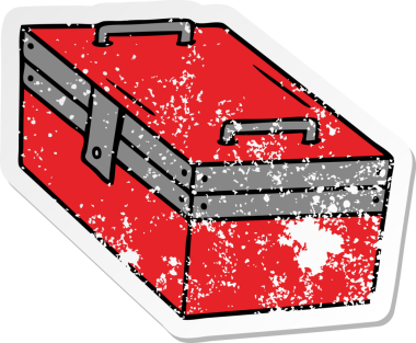 İnsan eliyle çizilmiş metal bir alet kutusunun çizilmiş karikatürü.