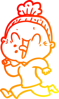 Bir insan tarafından çizilmiş mutlu, yaşlı bir kadının sıcak çizgi çizimi.