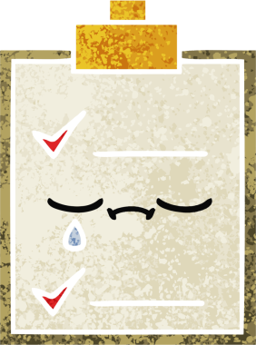 Bir insan tarafından çizilmiş bir kontrol listesinin retro illüstrasyon tarzı karikatürü