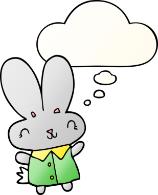 Bir insan tarafından çizilmiş, düşünce baloncuklu şirin çizgi film minik tavşan.