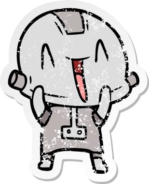 Bir insan tarafından çizilmiş karikatür robotunun sıkıntılı çıkartması.