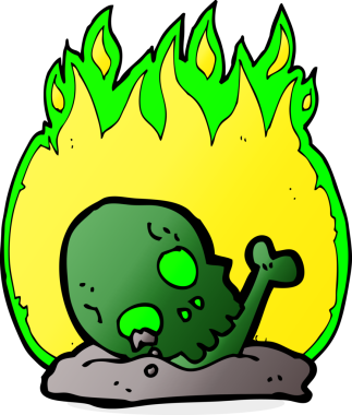 Bir insan tarafından çizilmiş eski kemikleri yakan çizgi film