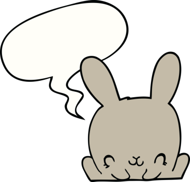 Bir insan tarafından çizilmiş konuşma balonlu çizgi film tavşanı.