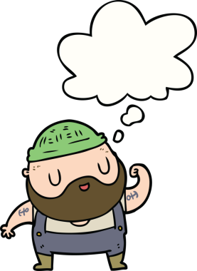 Bir insan tarafından çizilmiş düşünce baloncuğu olan bir liman işçisi.