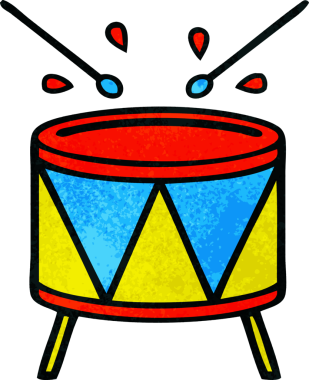 Bir insan tarafından çizilen davulun eski grunge desenli karikatürü.