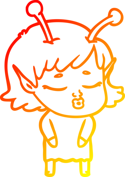 Bir insan tarafından çizilmiş sevimli bir uzaylı kız çizgi filmi.