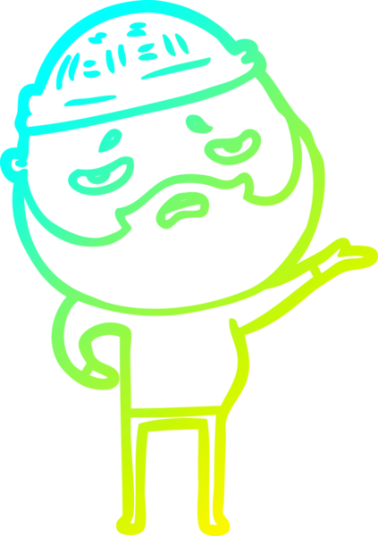 Bir insan tarafından çizilmiş sakallı, endişeli bir çizgi film çizimi.