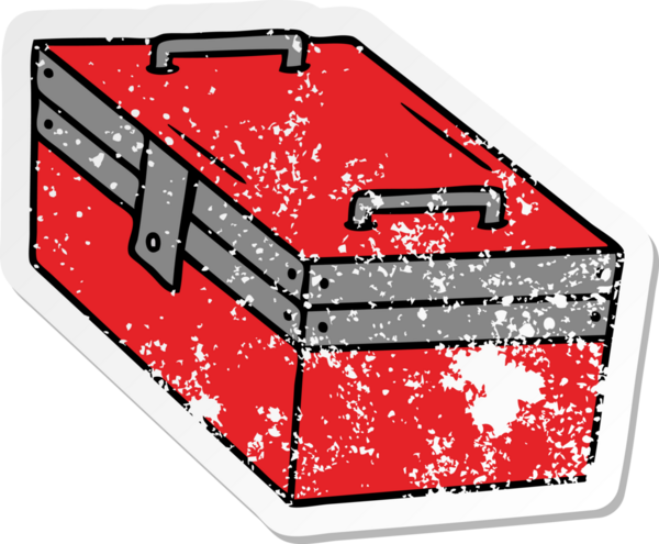 İnsan eliyle çizilmiş metal bir alet kutusunun çizilmiş karikatürü.