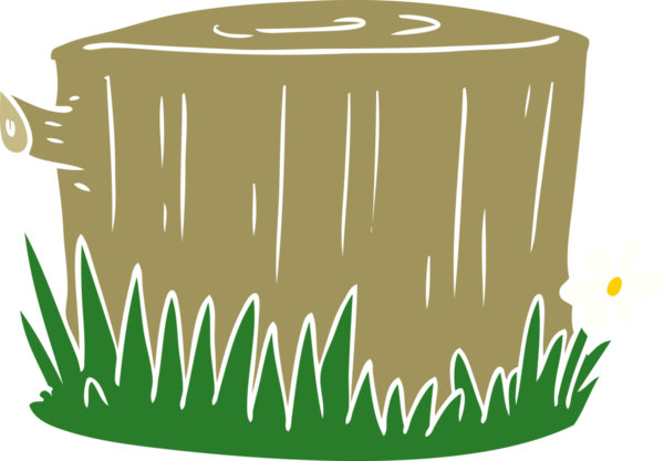 Bir insan tarafından çizilmiş düz renk çizgi film ağaç kütüğü