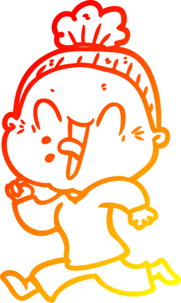 Bir insan tarafından çizilmiş mutlu, yaşlı bir kadının sıcak çizgi çizimi.