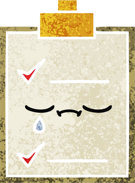 Bir insan tarafından çizilmiş bir kontrol listesinin retro illüstrasyon tarzı karikatürü