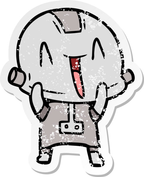 Bir insan tarafından çizilmiş karikatür robotunun sıkıntılı çıkartması.