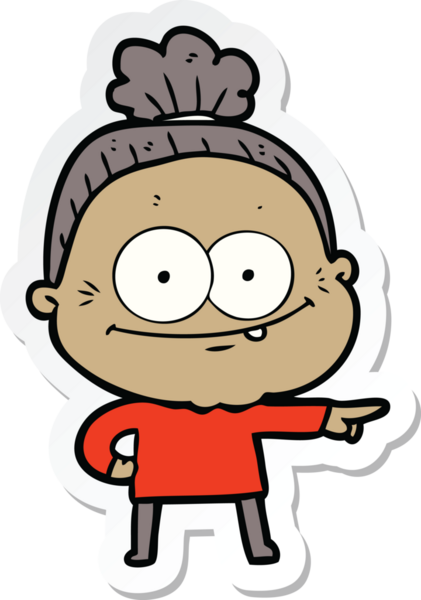 Bir insan tarafından çizilmiş mutlu yaşlı bir kadının çıkartması.