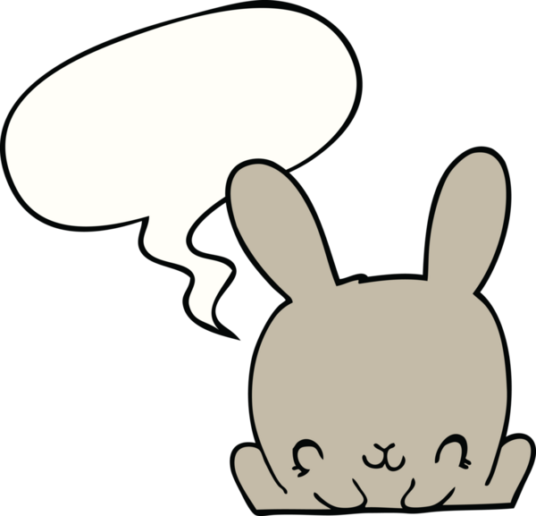 Bir insan tarafından çizilmiş konuşma balonlu çizgi film tavşanı.