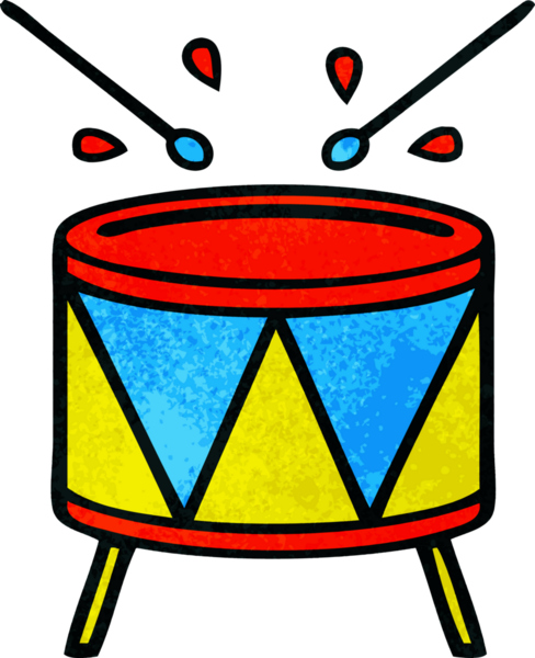 Bir insan tarafından çizilen davulun eski grunge desenli karikatürü.