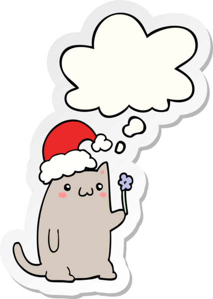 Bir insan tarafından çizilmiş bir çıkartma gibi düşünce baloncuklu şirin bir çizgi roman kedisi.