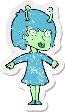 Bir insan tarafından çizilmiş uzaylı bir karikatürün gerilimli yapıştırması.