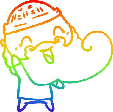 Gökkuşağı gradyan çizgisi sakallı mutlu bir adam ve bir insan tarafından çizilmiş kış şapkası.