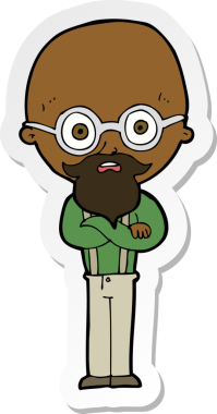 Çizgi film çıkartması. Bir insan tarafından çizilmiş yaşlı bir adam.