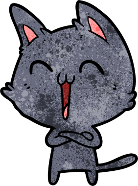 Mutlu çizgi film kedisi miyavlıyor bir insan tarafından