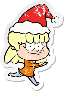 Bir insan tarafından çizilmiş Noel Baba şapkası giymiş, gülümseyen bir kadının çizilmiş el yazısı.