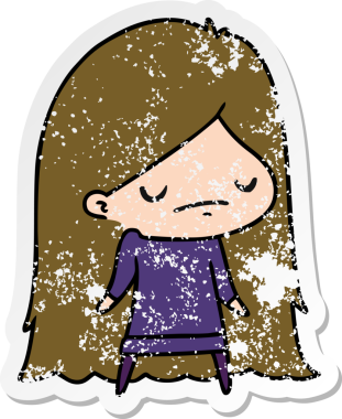 Bir insan tarafından çizilmiş sevimli bir kawai kızının sıkıntılı karikatür çizimi