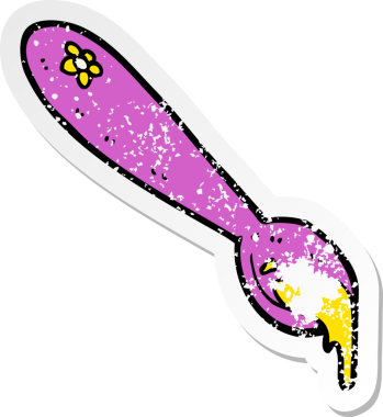 Bir insan tarafından çizilmiş karikatür kaşığının gerilmiş yapıştırması.