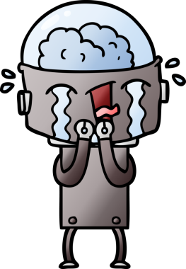 Bir insan tarafından çizilmiş ağlayan robot çizgi film.