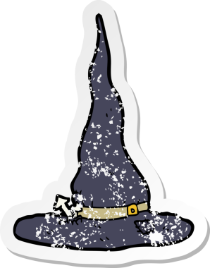 Bir insan tarafından çizilmiş ürkütücü cadı şapkasının gerilimli çıkartması.