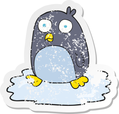 Bir insan tarafından buzun üzerine çizilmiş penguen çizgi filminin gerilimli yapıştırması.