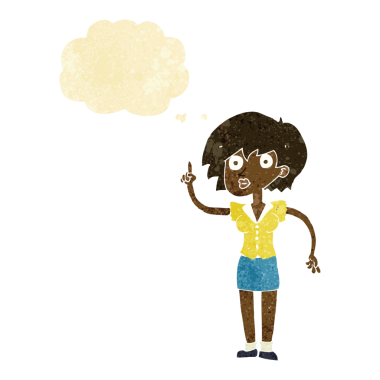 Bir insan tarafından çizilen düşünce baloncuğu ile ilgili sorusu olan karikatür kadın.