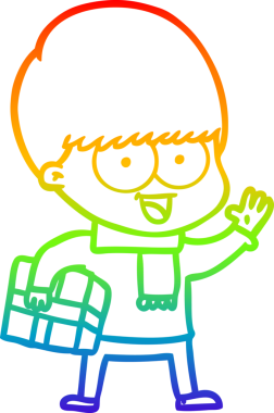 Gökkuşağı gradyan çizimi mutlu bir çizgi film çocuğu bir insan tarafından çizilmiş